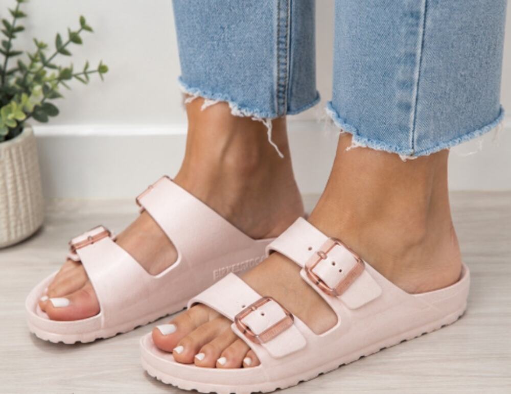 Birkenstock Arizona EVA Sandals Light Pink Rose Gold Buckles Size 36